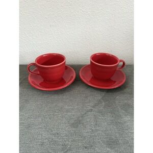 Set Of 2 Fiesta Scarlet Red Fiesta Ware Cups and Saucers Homer Laughlin